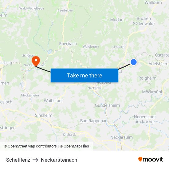 Schefflenz to Neckarsteinach map