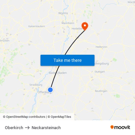 Oberkirch to Neckarsteinach map