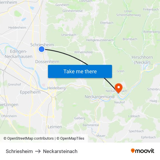 Schriesheim to Neckarsteinach map