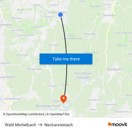 Wald-Michelbach to Neckarsteinach map