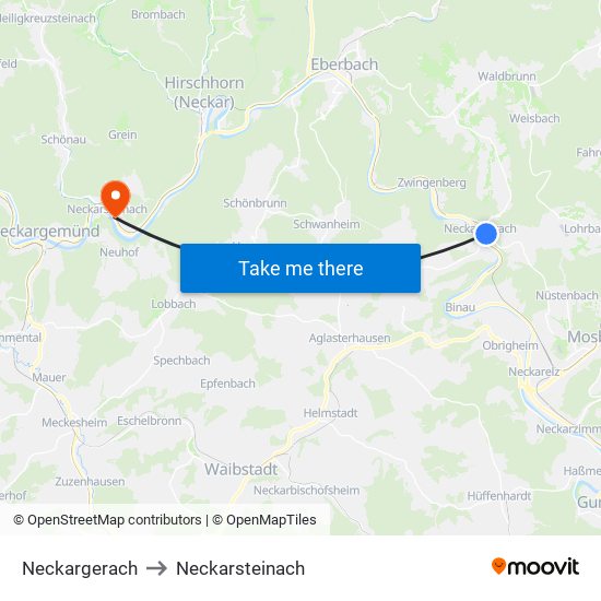Neckargerach to Neckarsteinach map