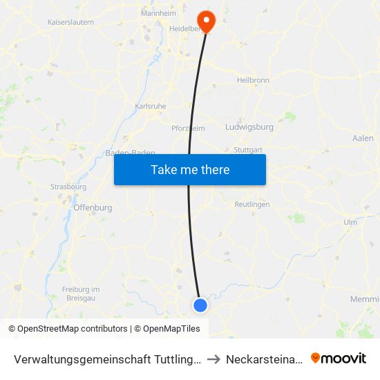 Verwaltungsgemeinschaft Tuttlingen to Neckarsteinach map