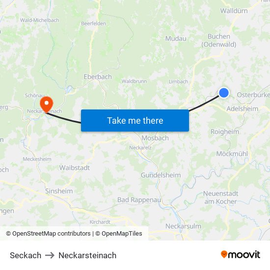 Seckach to Neckarsteinach map