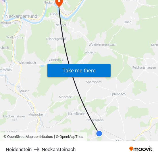 Neidenstein to Neckarsteinach map