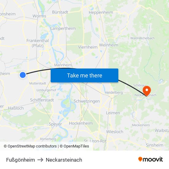 Fußgönheim to Neckarsteinach map