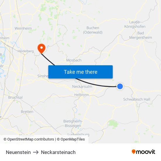 Neuenstein to Neckarsteinach map