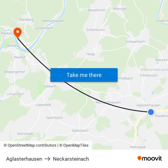 Aglasterhausen to Neckarsteinach map