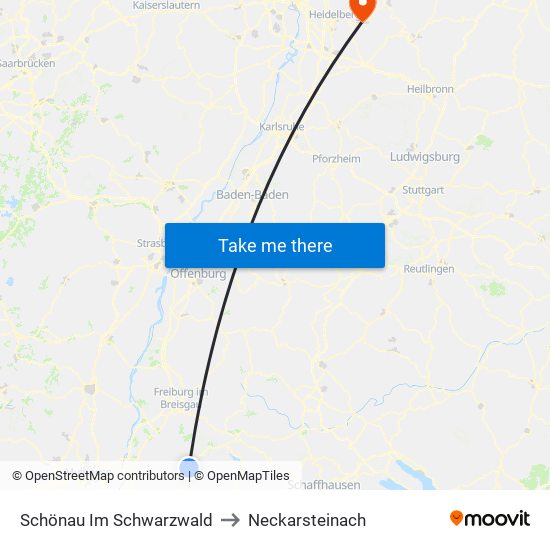 Schönau Im Schwarzwald to Neckarsteinach map