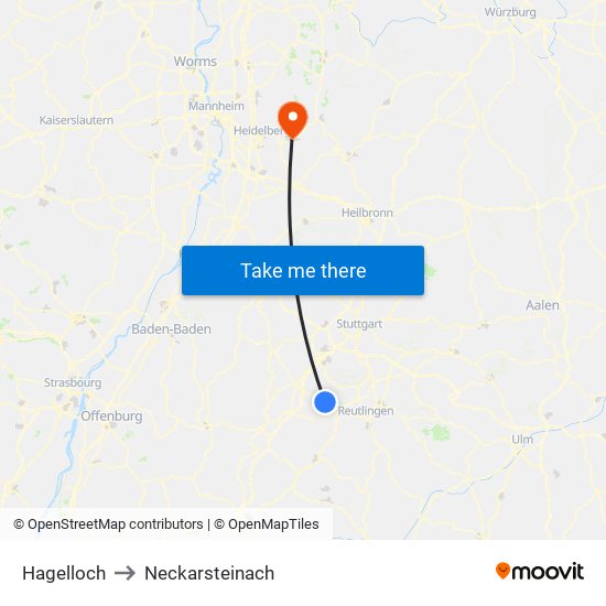 Hagelloch to Neckarsteinach map