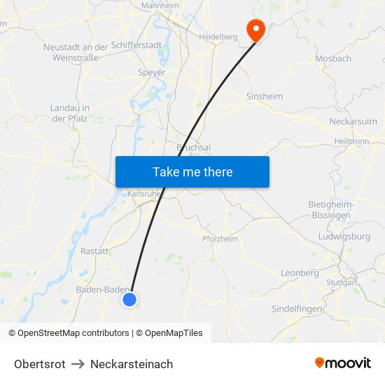 Obertsrot to Neckarsteinach map