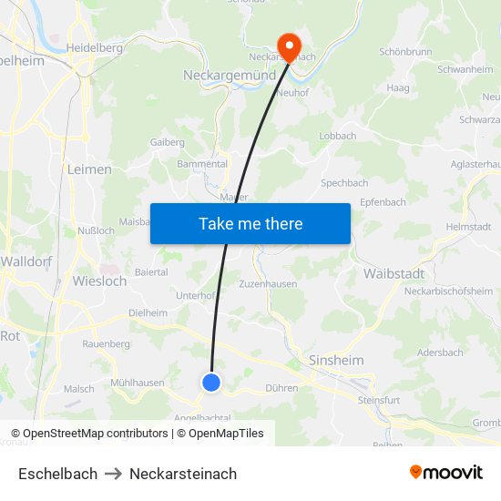 Eschelbach to Neckarsteinach map