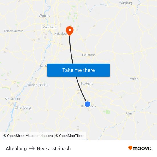 Altenburg to Neckarsteinach map