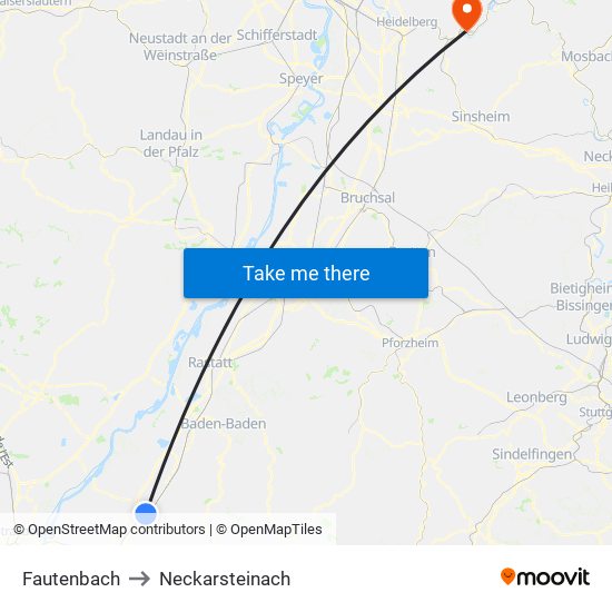 Fautenbach to Neckarsteinach map