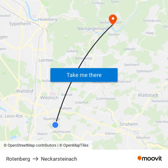 Rotenberg to Neckarsteinach map