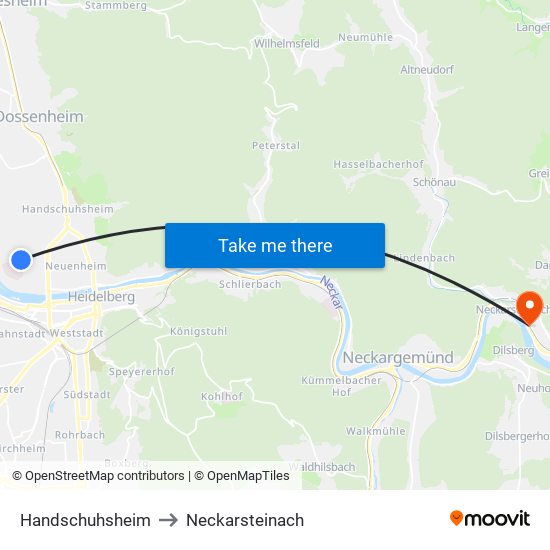 Handschuhsheim to Neckarsteinach map