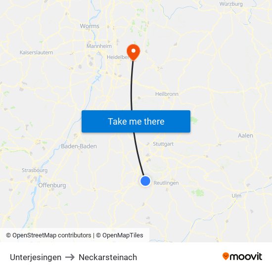 Unterjesingen to Neckarsteinach map