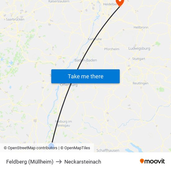 Feldberg (Müllheim) to Neckarsteinach map