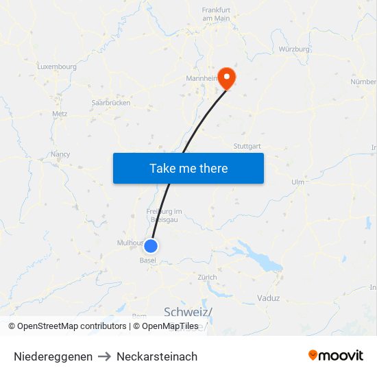 Niedereggenen to Neckarsteinach map