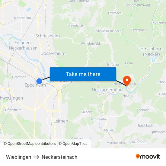 Wieblingen to Neckarsteinach map