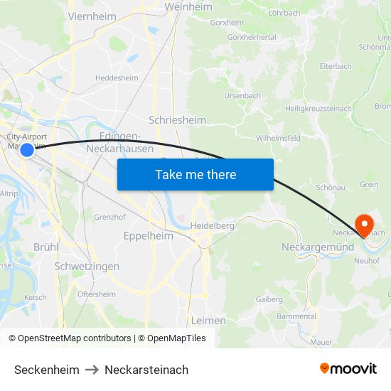 Seckenheim to Neckarsteinach map