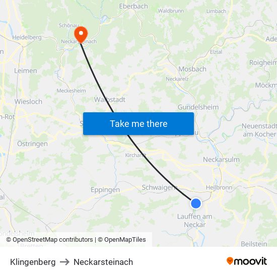 Klingenberg to Neckarsteinach map