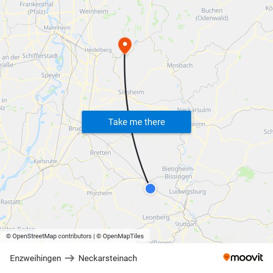 Enzweihingen to Neckarsteinach map