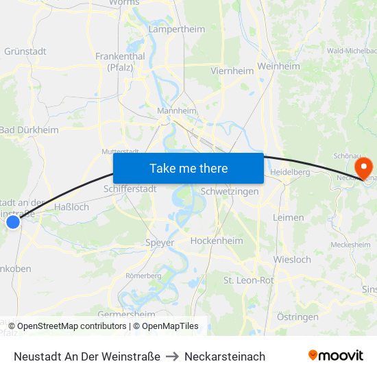 Neustadt An Der Weinstraße to Neckarsteinach map