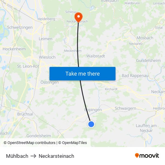 Mühlbach to Neckarsteinach map