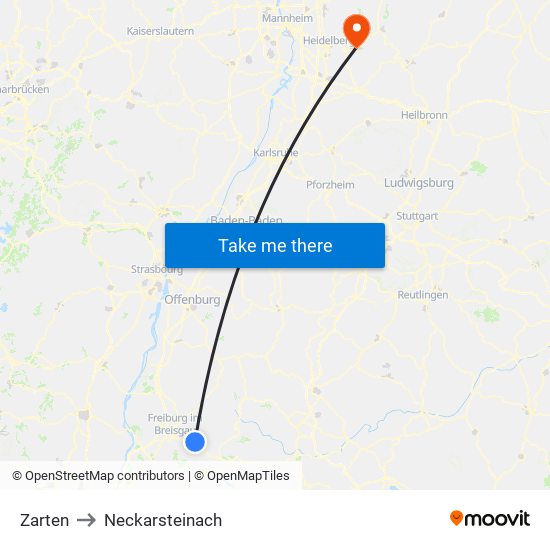 Zarten to Neckarsteinach map