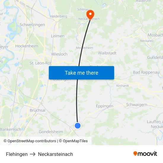 Flehingen to Neckarsteinach map
