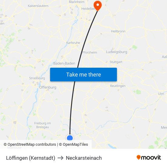 Löffingen (Kernstadt) to Neckarsteinach map