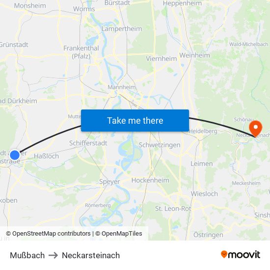Mußbach to Neckarsteinach map