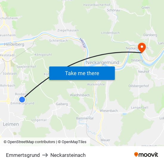 Emmertsgrund to Neckarsteinach map