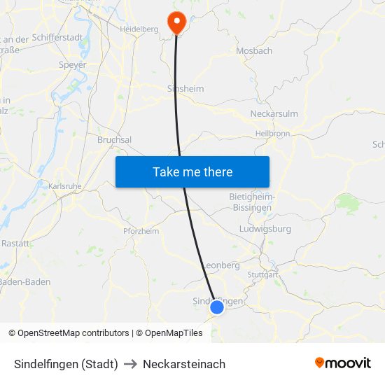 Sindelfingen (Stadt) to Neckarsteinach map