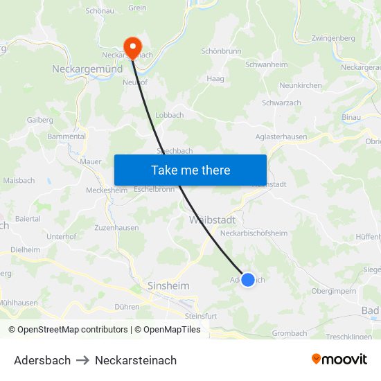 Adersbach to Neckarsteinach map