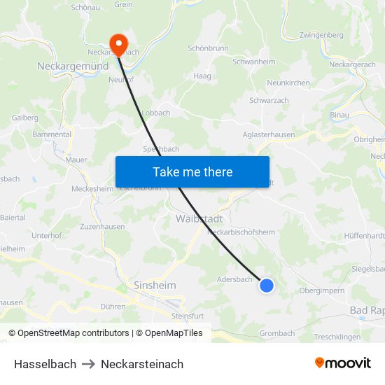 Hasselbach to Neckarsteinach map