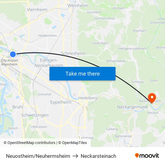 Neuostheim/Neuhermsheim to Neckarsteinach map