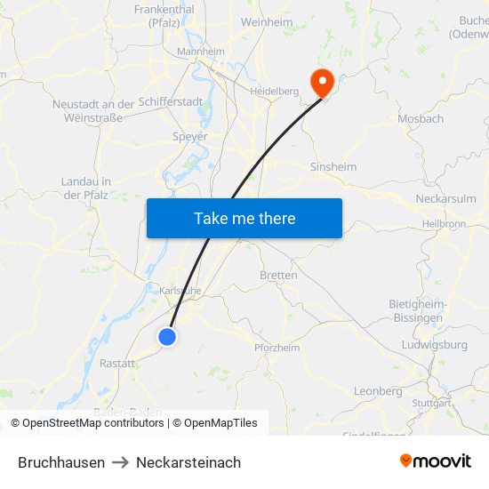 Bruchhausen to Neckarsteinach map