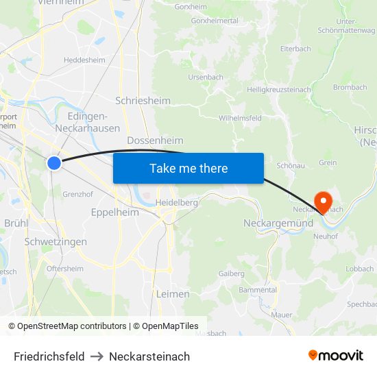 Friedrichsfeld to Neckarsteinach map