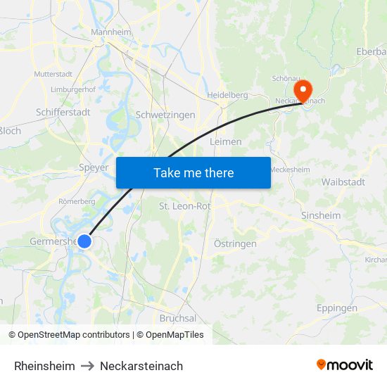 Rheinsheim to Neckarsteinach map