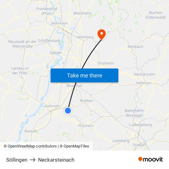 Söllingen to Neckarsteinach map