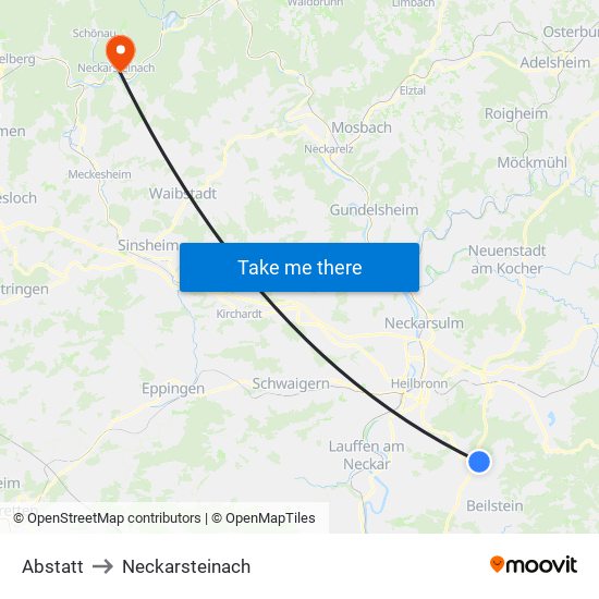 Abstatt to Neckarsteinach map