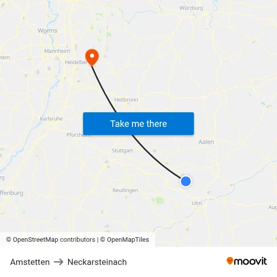 Amstetten to Neckarsteinach map