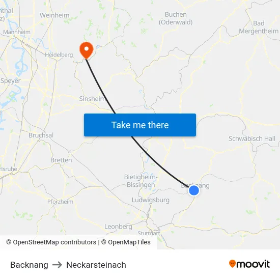 Backnang to Neckarsteinach map