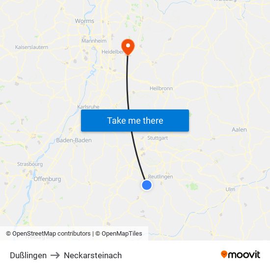 Dußlingen to Neckarsteinach map