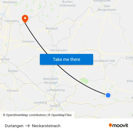 Durlangen to Neckarsteinach map