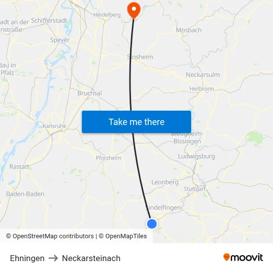 Ehningen to Neckarsteinach map