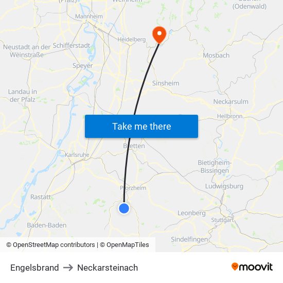 Engelsbrand to Neckarsteinach map