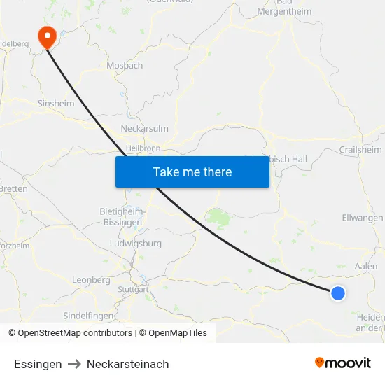 Essingen to Neckarsteinach map