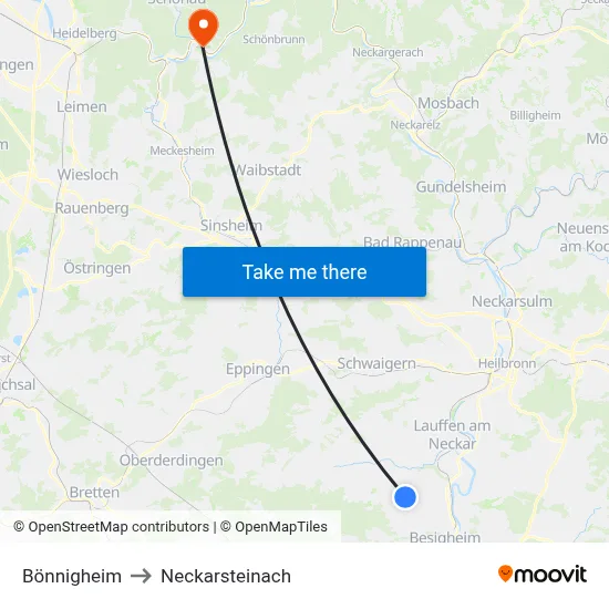 Bönnigheim to Neckarsteinach map